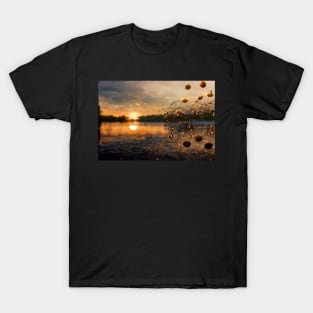 Sunset Lake Raindrops In Golden Houer Cloudscape T-Shirt